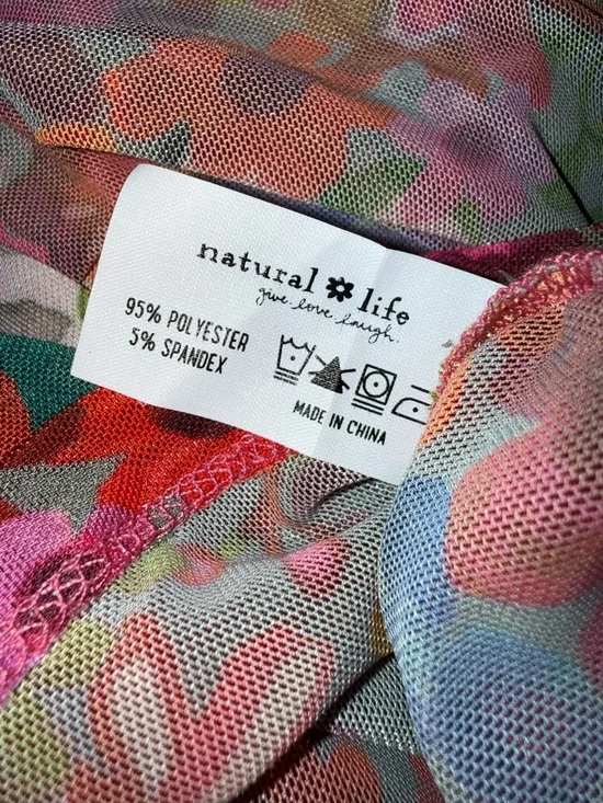Natural Life Carina Mesh Top Bright Red Pink Floral Size XL - Picture 9 of 10